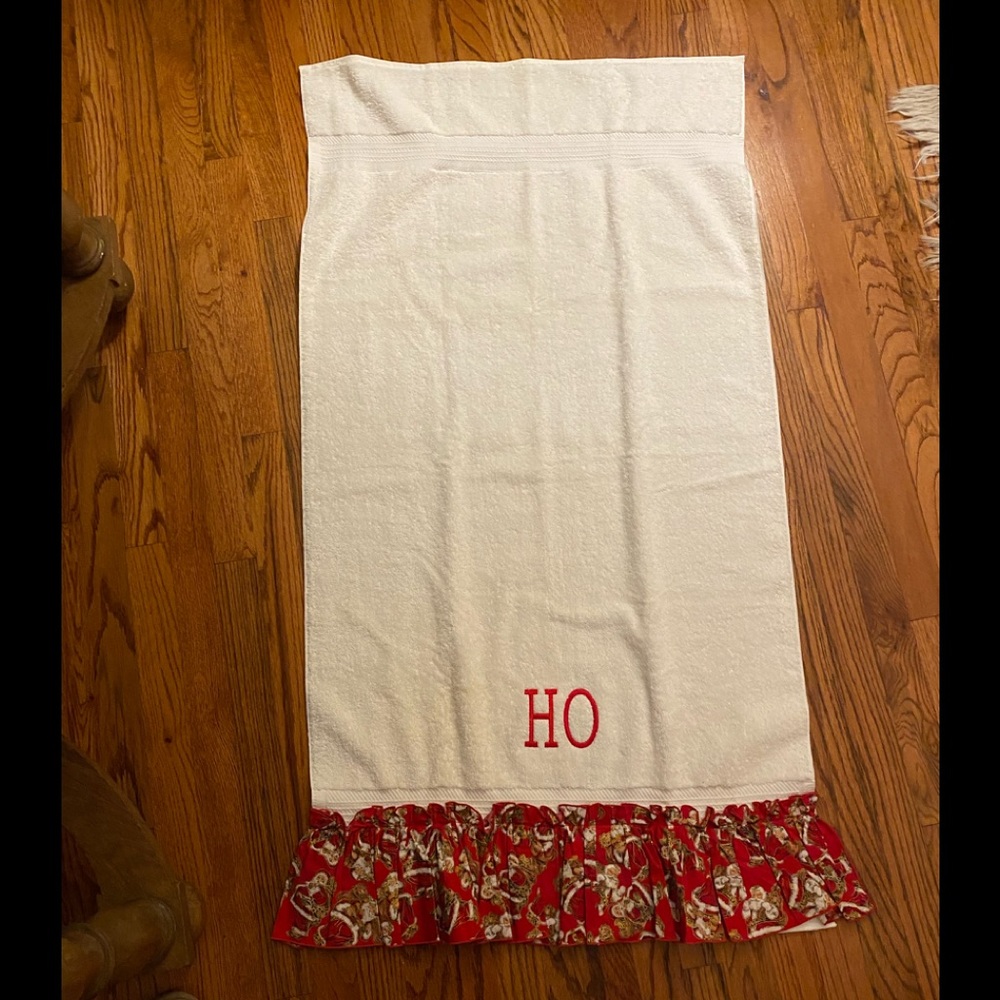 Christmas HO Bath Towel 50 inches long X 26.5 inches wide trimmed with Santa